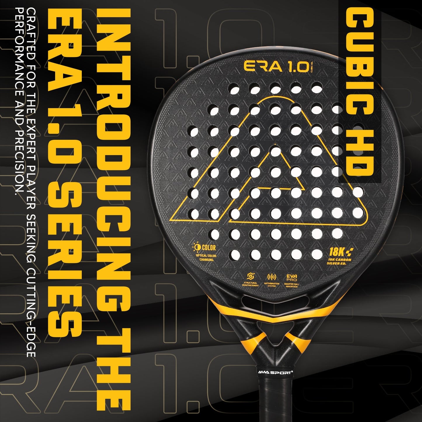 AMA Sport ERA 1.0 Cubic HD Padel Racket 18K Carbon Teardrop Shape