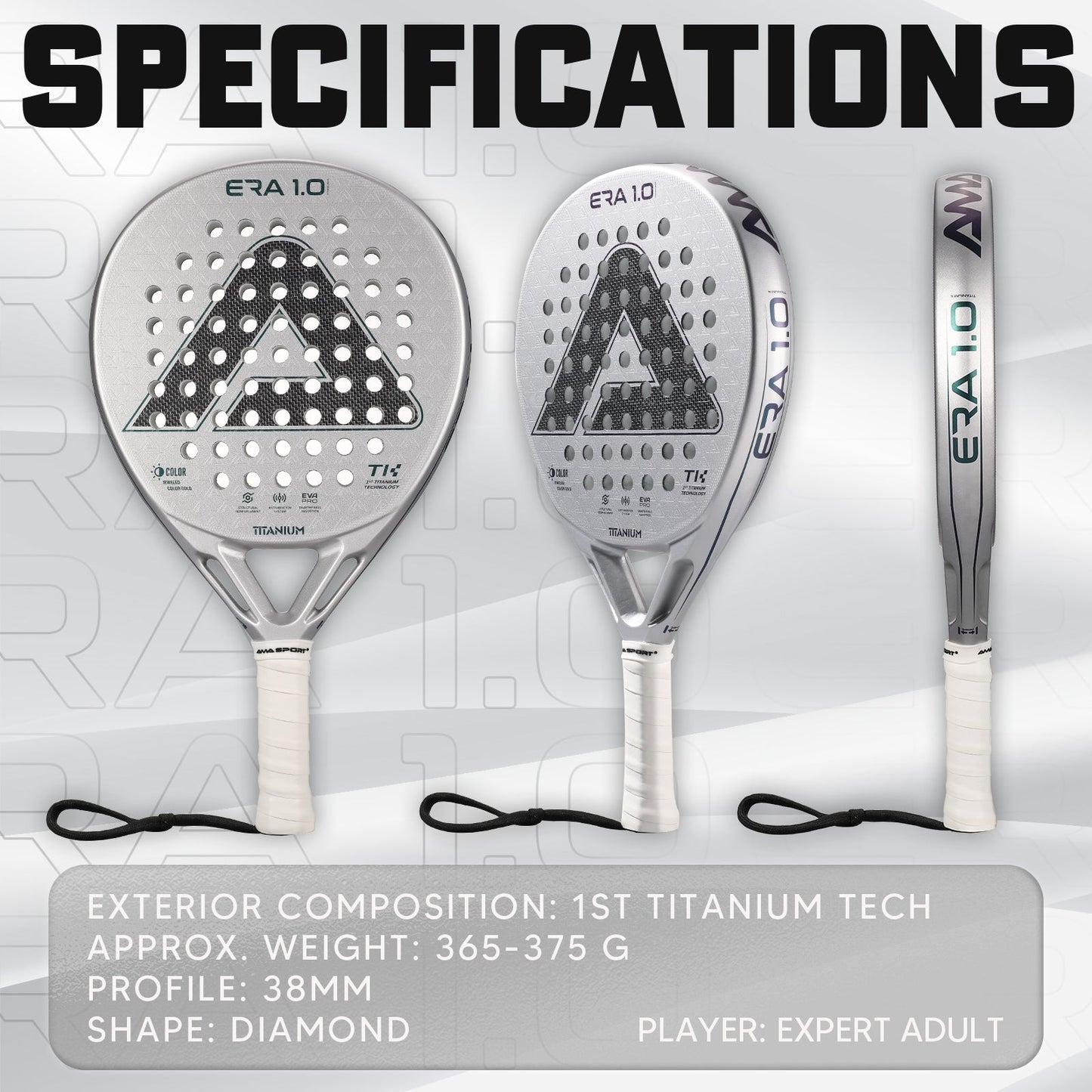 AMA Sport ERA 1.0 Titanium Silver Padel Racket Carbon Diamond Shape