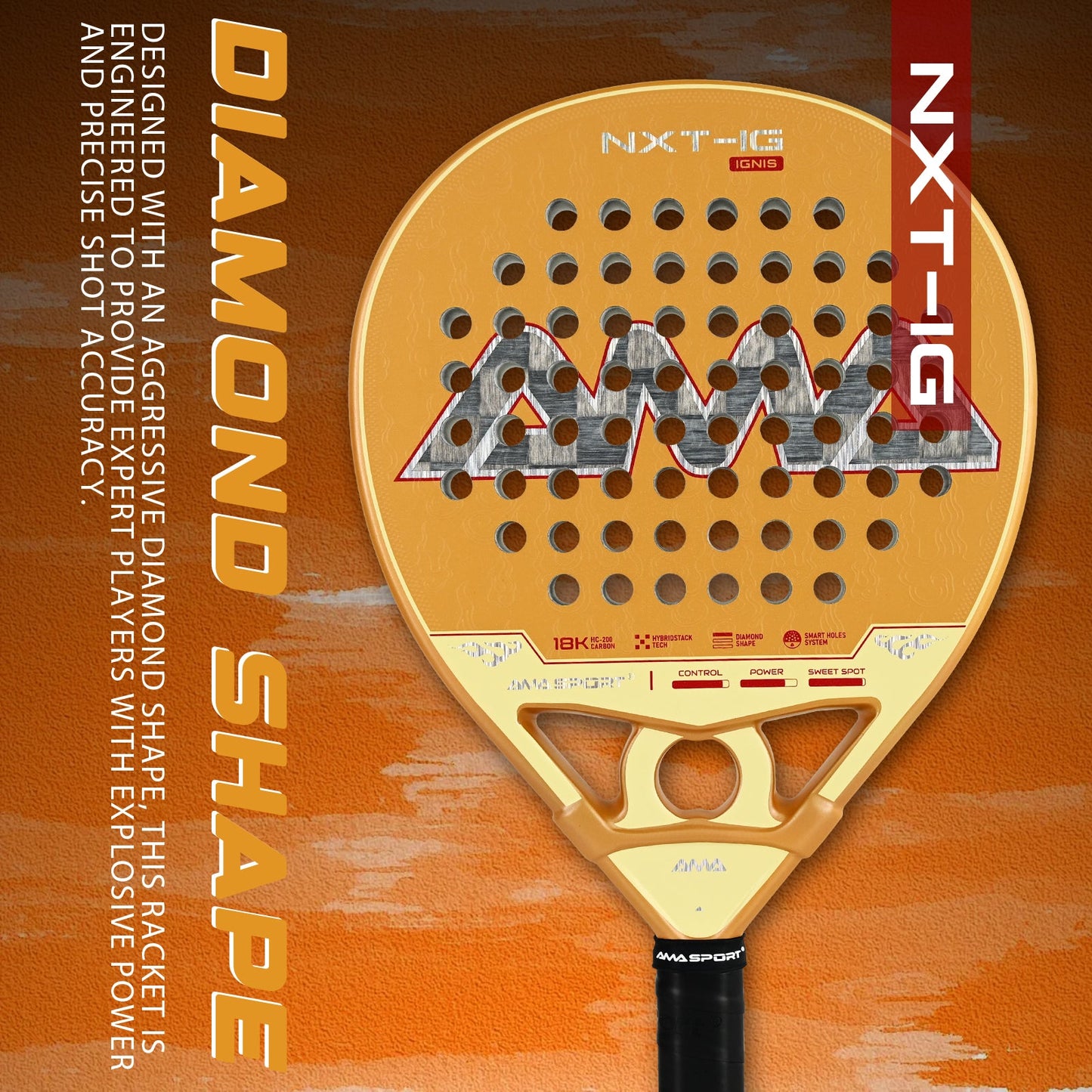 AMA Sport NXT-IG IGNIS Padel Racket 18K Carbon Diamond Shape Gold