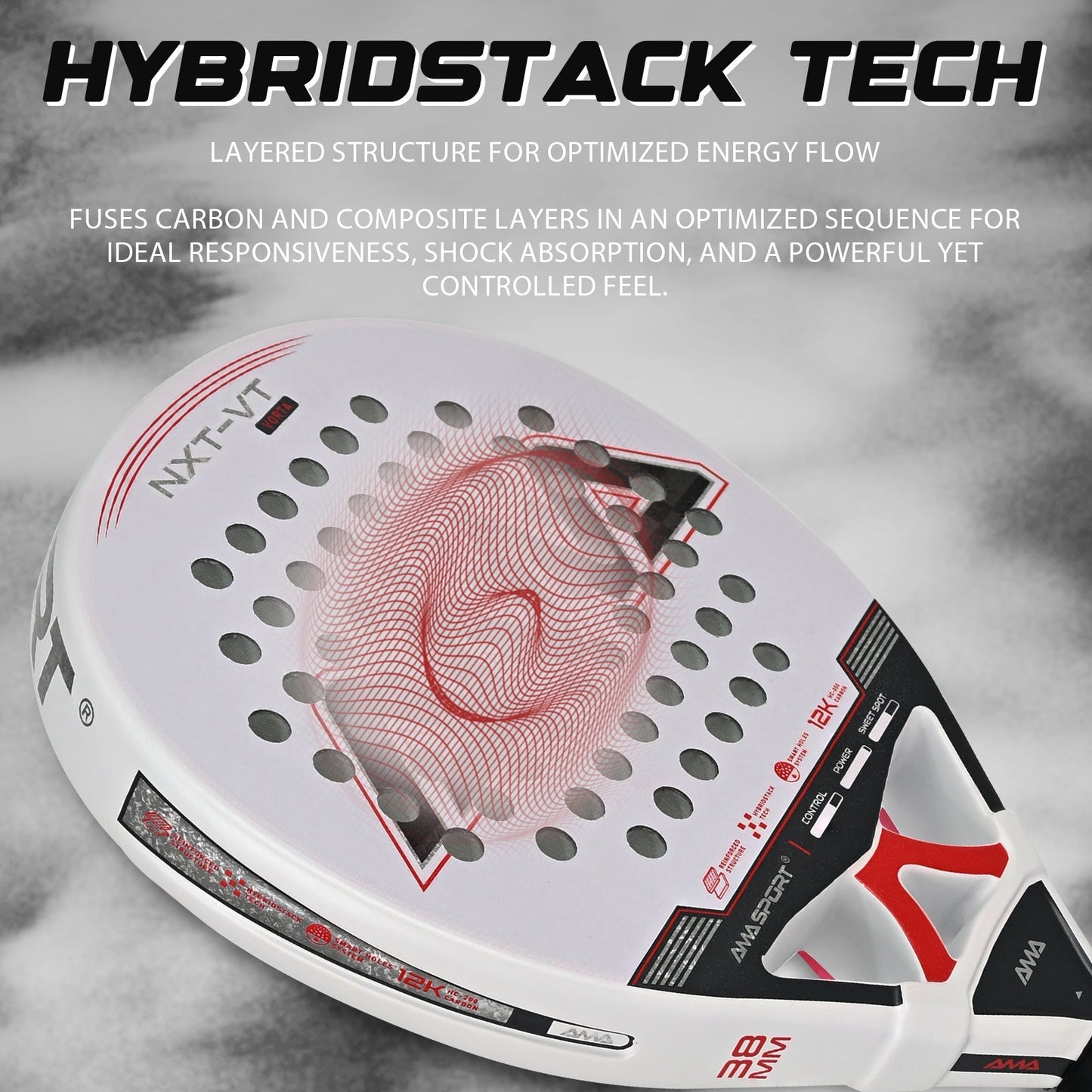 AMA Sport NXT-VT VORTA Padel Racket 12K Carbon Round Shape White