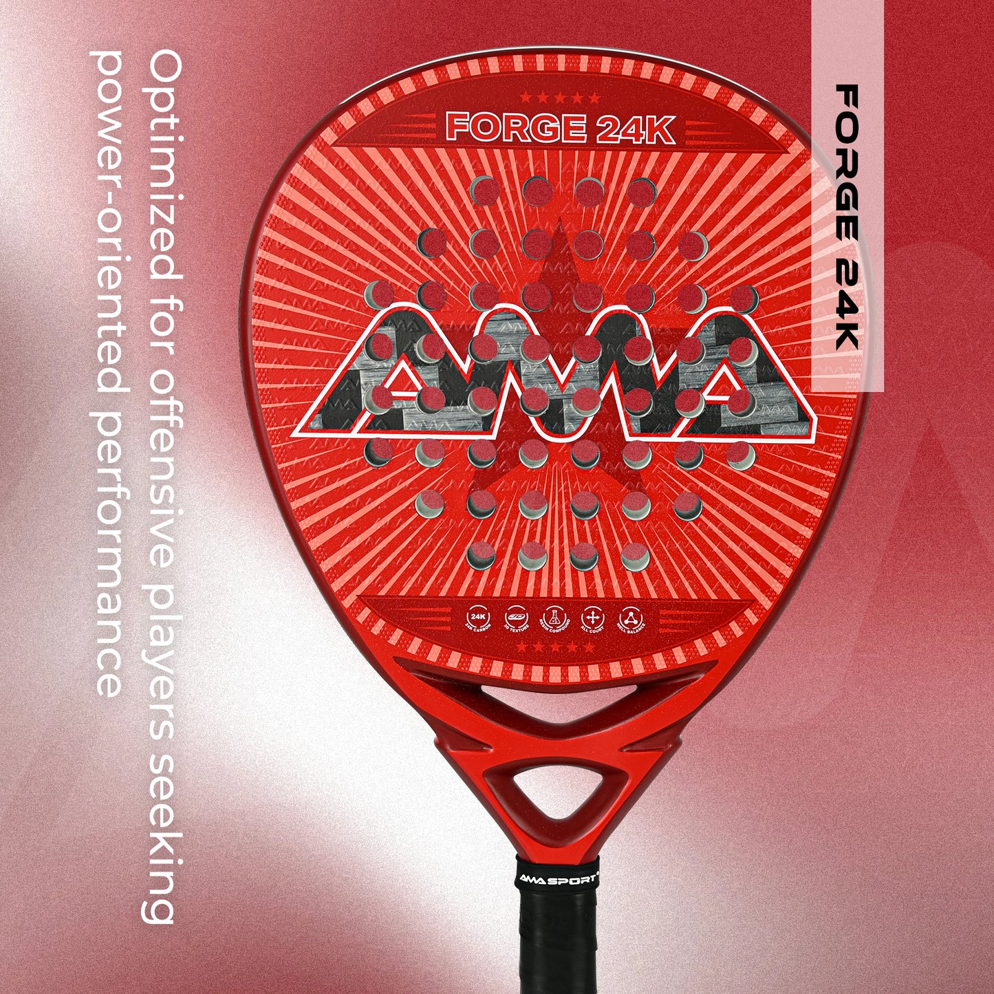 AMA Sport NXT-VG Pro Padel Racket 24K Carbon Diamond Shape Red