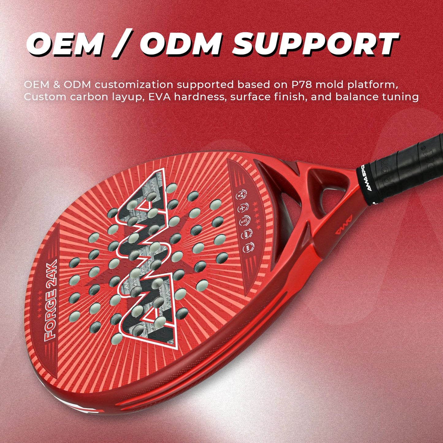 AMA Sport NXT-VG Pro Padel Racket 24K Carbon Diamond Shape Red