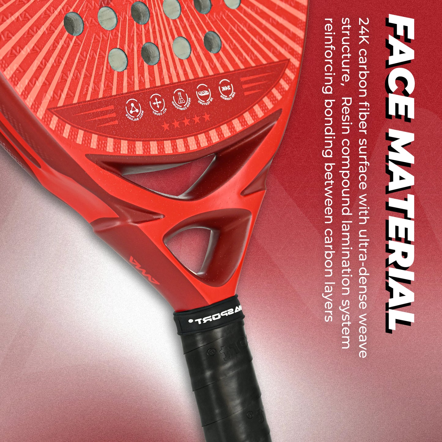 AMA Sport NXT-VG Pro Padel Racket 24K Carbon Diamond Shape Red