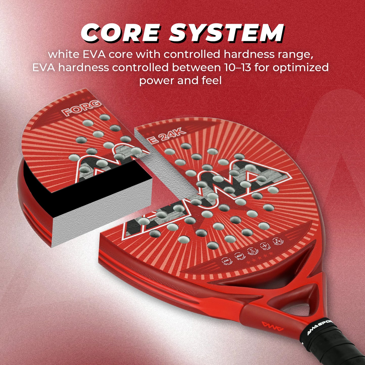 AMA Sport NXT-VG Pro Padel Racket 24K Carbon Diamond Shape Red